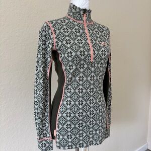 Kari Traa Rose Merino Wool Half Zip Pink Olive Green Size L